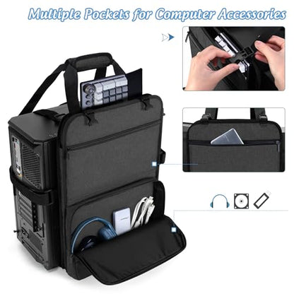 Trunab PC Tower Carrying Strap with Handle, Desktop Carrying Case with Pockets for Keyboard, Cable and Computer Accessories, Ideal for Transporting On The Go (Patented Design) - size: L - Fits Mid & Full Tower