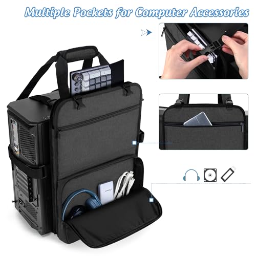 Trunab PC Tower Carrying Strap with Handle, Desktop Carrying Case with Pockets for Keyboard, Cable and Computer Accessories, Ideal for Transporting On The Go (Patented Design) - size: L - Fits Mid & Full Tower