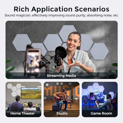 Self-Adhesive Acoustic Panels [390 lbs/yd³ Ultra-High Density], 2nd Generation Sound Absorbing Panel, Professional Level Sound Panel, Polyester Soundproof Foam [Medium Hexagon, Cloud Grey] - color: Cloud Grey, size: Medium Hexagon (12''x10''x0.4'')