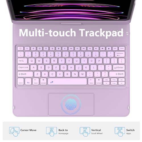 GGH Touch for iPad Keyboard Case Air 13 (M3 2025 / M2 2024) &12.9 iPad Pro (6th,5th,4th,3rd Gen),360° Rotatable Protective Cover Multi-Touch Trackpad Keyboard Case with Pencil Holder - Light Purple - color: Light Purple