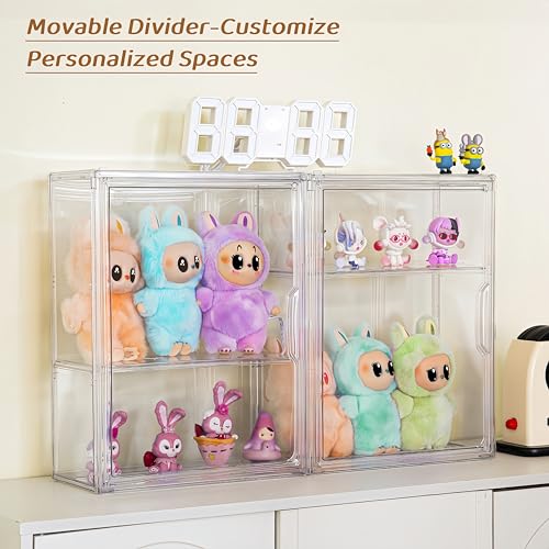 Acrylic Display Case Compatible with Labubu POP MART, 2 Pack Clear Display Cases for Figure Collectibles, Stackable Display Box with Magnetic Door - size: 2 pack