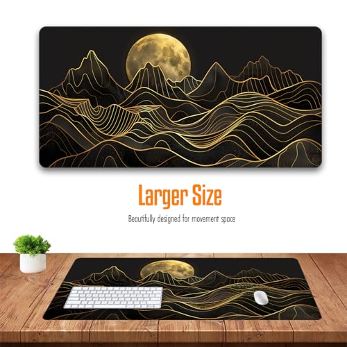 VNDL Large Japanese Gaming Mouse Pad, Black and Gold, Premium Non-Slip Anime Desk Pad for Office, Extended XL XXL Mouse Mat and Laptop Pad, Waterproof and Stiched Edges 31.5 x 15.7 in (topo1) - color: topo1