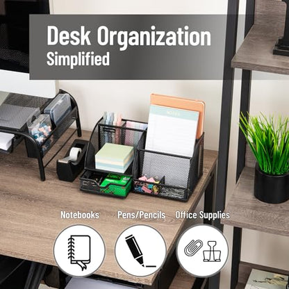 Mind Reader 7-Compartment Desktop Organizer, Metal Mesh Desk Organizer for Pens, Sticky Notes, Mail and Office Supplies, Black - color: Black