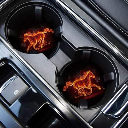 Car Cup Holder Coaster 2PCS Cool Fire Horse Car Coasters Car Cup Holder Insert Coasters Mats - color: Horse