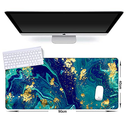 iCasso Extended Gaming Mouse Pad (35.4x15.7 in), Large Non-Slip Rubber Base Mousepad with Stitched Edges, Waterproof Keyboard Mouse Mat Desk Pad for Work, Game, Office, Home - Blue Marble - XXL - color: Blue Marble