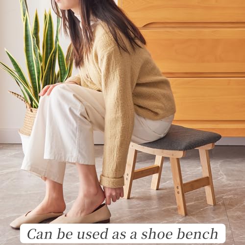 Kitsanery Foot Stool,Ottoman,Bamboo Small Sofa Foot Rest Under Desk,Extra Seating for Living Room, Bedroom and Kitchen (Natural Stool Legs - Gray Surface) - color: Natural Stool Legs - Gray Surface