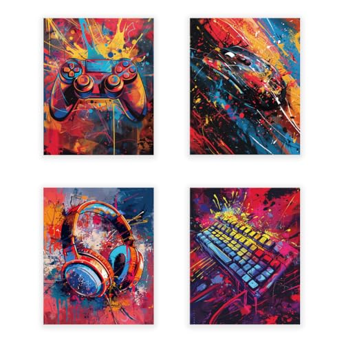 CRAFTYMELODY Cool Gaming Wall Art Prints Set of 4 Retro Poster Wall Decor Street Art Home Artworks for Library Gallery Living Dining Room Bedroom Bathroom Home Decoration 8x10 Inch Unframed - color: Cool Gaming