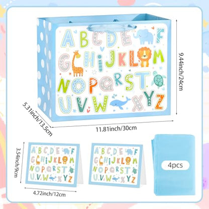 Hooqict Large Baby Boy Girl Gift Bag with Tissue Paper and Greeting Card, Reusable Baby Shower or Happy Birthday Gift Wrap Bag with Handle for Parties - 11.8" x 9.4" x 5.4” - color: Baby
