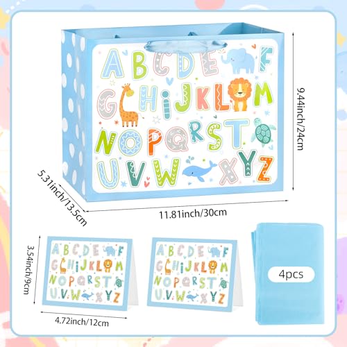 Hooqict Large Baby Boy Girl Gift Bag with Tissue Paper and Greeting Card, Reusable Baby Shower or Happy Birthday Gift Wrap Bag with Handle for Parties - 11.8" x 9.4" x 5.4” - color: Baby