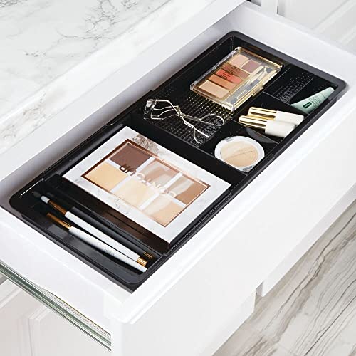 mDesign Expandable Plastic Drawer Organizer and Storage Container for Office Supplies - Gel Pen Pencil, Marker, Stationary, Desk Supply Holder for Drawers and Desktop - Lumiere Collection - Black - color: Black