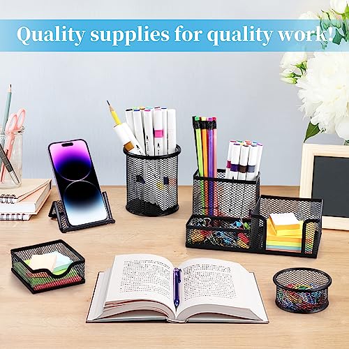 Mesh Pen Holder for Desk Pencil Holders 5 Pieces Desk Organizer Office Supplies Caddy with Sticky Notes Holder for Office School Home Black - style: 5 Piece Set