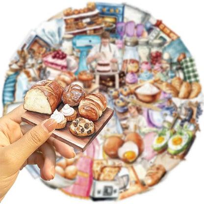 Baking Stickers for Teens & Adults, 50Pcs Transparent Kitchen Stickers for Water Bottles Scrapbook Laptop Journaling, Cute Food Decal for DIY Craft - style: Baking
