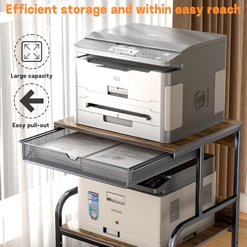 Large Printer Stand with Storage Shelf, 23.6''x18.9'' Rolling Printer Cart Holder with Lockable Wheels, 5-Adjustable Heights, 3D Scanner Fax Printer Table for Home Office Use, Large - size: Large
