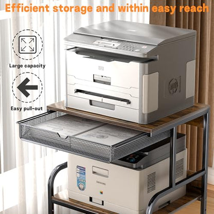 Large Printer Stand with Storage Shelf, 23.6''x18.9'' Rolling Printer Cart Holder with Lockable Wheels, 5-Adjustable Heights, 3D Scanner Fax Printer Table for Home Office Use, Large - size: Large