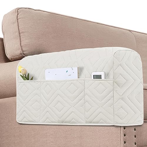 H.VERSAILTEX Armrest Covers for Sofa Water Resistant Couch Arm Covers Remote Control Holder Sofa Armrest Organizer for Magazine, Tablet, Phone, iPad(Set of 2, Ivory/Beige) - color: Double Diamond-ivory/Beige