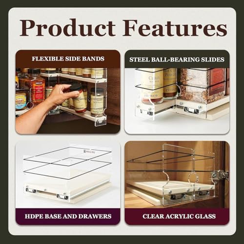 Vertical Spice - Large Pullout Sliding Spice Rack Organizer - 2 Individual 2 Tier Drawers - Premium Rolling Seasoning Holder/Caddy for Hidden Pantry Storage - Made in USA (6.9''W x 10.75" H x 10.6''D) - color: 2-3.25" Drawers, 2-Tier Cream Partially Assem