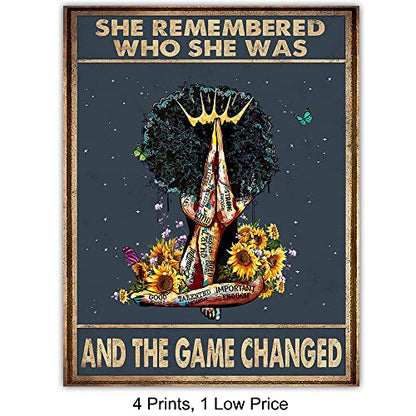 She Remembered Who She Was - African American Women Inspirational Wall Art | Motivational Quote Print, Black Woman Encouragement Gift, Christian Home Decor, Afro Girl Bedroom Art