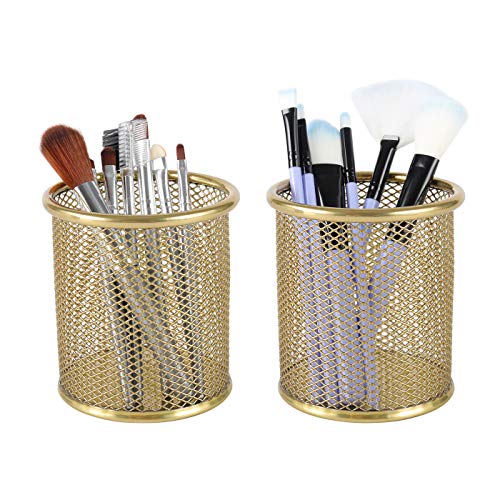 PAG Pencil Holder for Desk, 2 Pack Desktop Pen Cup, Office Supplies Desk Organizers and Accessories Organization, Makeup Brush Holder, Gold - color: Gold