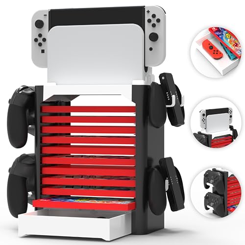 Skywin NS Compatible Nintendo Switch Games Holder, Nintendo Switch Stand, Game Disk Rack, Controller Organizer, Switch Holder Stand for Gamers, Nintendo Switch Accessories (White) - color: White