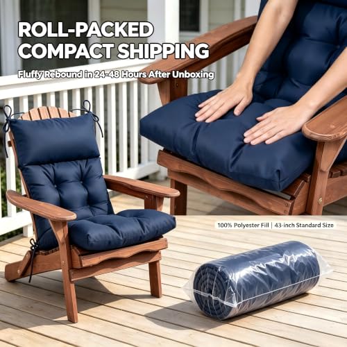 QILLOWAY Outdoor Rocking Chair Cushions Set of 2, 100% Polyester Waterproof Patio Rocking Chair Cushion, High Back Weatherproof Chair Pad for Adirondack & Outdoor Furniture, Navy Blue - color: Navy