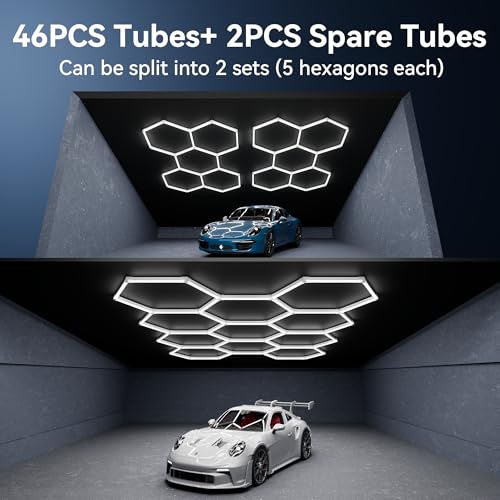 MODERN 11 Hexagon LED Garage Light, Ultra-Bright 6500K Natural White, 11 Grids for Garage, Mall, Shop, and Auto Detailing. - size: 11 HEX without Border