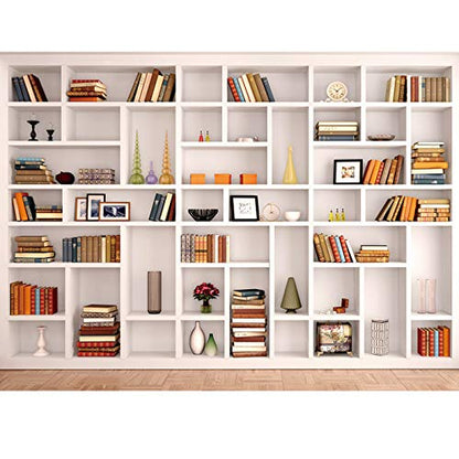 7x5ft White Bookshelf Backdrop Bookcase Backdrop for Office & Home Office Decoration