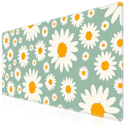 iCasso XXL Large Mouse Pad for Desk, Anti-Slip Big Mousepad with Stitched Edges, Keyboard Mat for Work, Gaming (Daisy) - color: Daisy