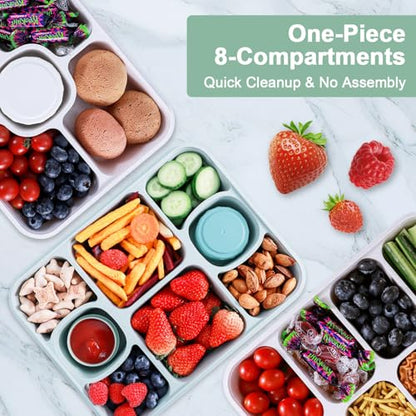 Large Snackle Box Container with 2 Sauce Cups, 8-Compartment Divided Serving Tray with Lid & Handle, Portable Snack Tray for Travel Picnic, Leak-Proof, Dishwasher Safe, BPA-Free - color: Green