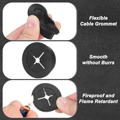 M METERXITY 6-Pack Rubber Grommets for Wiring 32mm Desk Grommet Double-Sided Flexible Cable Cord Grommet Desk Hole Cover for Cables/Wires Through Protection Cable Grommet [Black] - size: 32mm