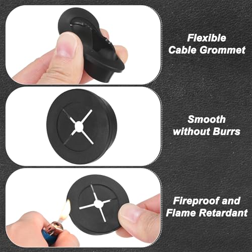 M METERXITY 6-Pack Rubber Grommets for Wiring 32mm Desk Grommet Double-Sided Flexible Cable Cord Grommet Desk Hole Cover for Cables/Wires Through Protection Cable Grommet [Black] - size: 32mm