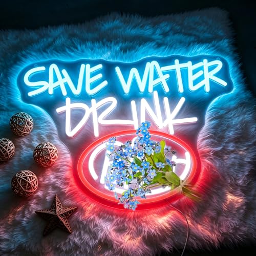 Neon Sign, Save Water Drink Neon Signs for Wall Decor LED Light up Signs Home Decor for Bars, Restaurant, Cafe, Man Cave, Party, Club, Pub Decoration Christmas Halloween Easter Gift - color: G-Save Water