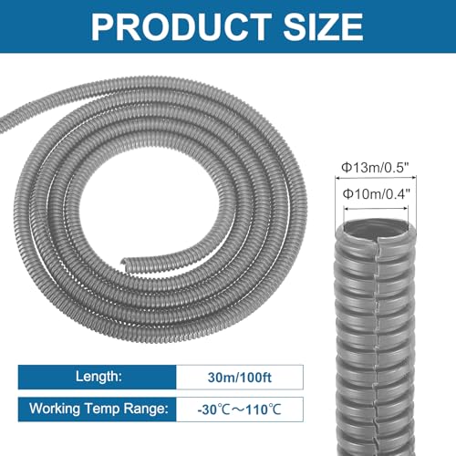 MECCANIXITY 3/8 Inch 100ft Split Wire Loom Tubing, Flexible Cord Protectors with Installation Tool Cable Management Sleeve Conduits Cover for Office Home Electrical Automotive Wires, Gray - color: Gray, size: 3/8 Inch 100ft