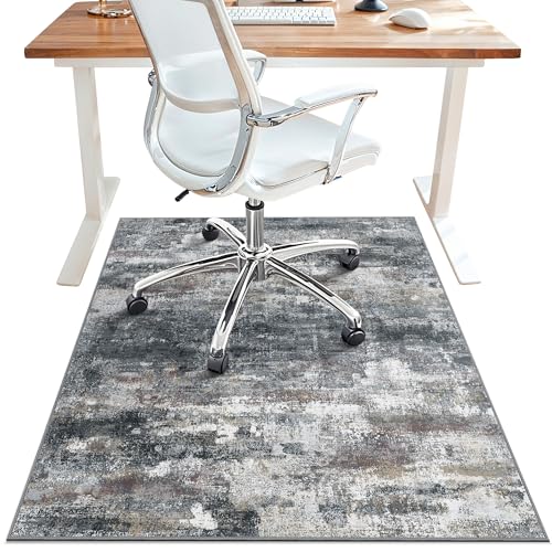 Office Chair Mat for Hardwood Tile Floor, Abstract 36"X 60" Desk Mats for Office Chair on Rolling Chairs Carpet, Desk Anti-Slip 1/5" Thick Rug for Computer Chair, Thin Low-Pile Floor Mat, Dark Gray - color: Dark Gray, size: 36"x60"