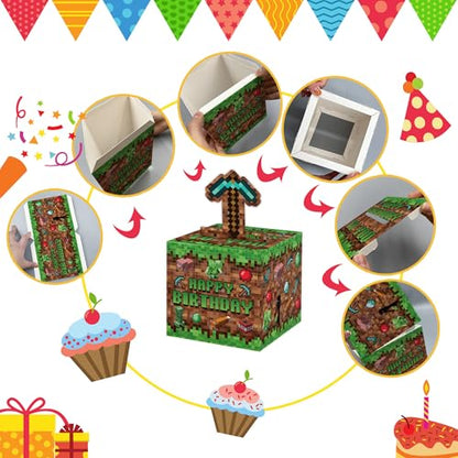 Surprise Money Box Gift Pull for Game Lover- Pixel Game Happy Birthday Money Box for Cash Gift Set Included Happy Birthday Card and 35 Pcs Transparent Bags, Fun Birthday Gift for Women Men - color: Pixel Game 001