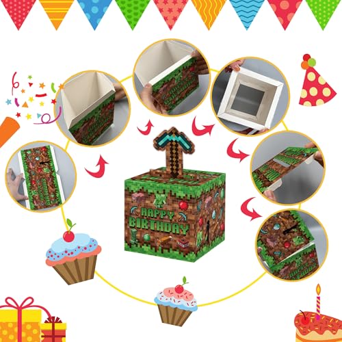 Surprise Money Box Gift Pull for Game Lover- Pixel Game Happy Birthday Money Box for Cash Gift Set Included Happy Birthday Card and 35 Pcs Transparent Bags, Fun Birthday Gift for Women Men - color: Pixel Game 001
