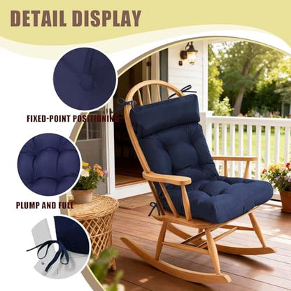 Outdoor Chair Cushions Waterproof Rocking Chair Cushion Floral High Back Adirondack Seat Pad for Patio Furniture 40×20in Blue Grey - color: Blue Grey