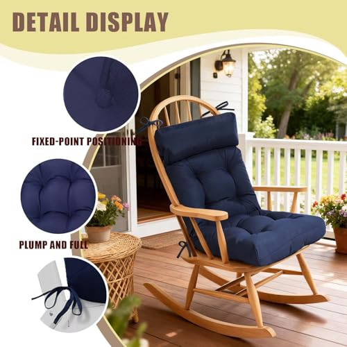 Indoor Outdoor Rocking Chair Cushion Waterproof Patio Seat Pad Tufted Rocker Chair Cushion for Home Garden 40×20in Dark Green - color: Dark Green