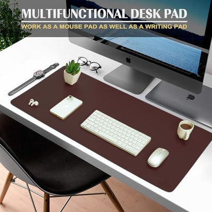 K KNODEL Large Office Leather Desk Mat, Mouse and Keyboard Pad, Computer and Laptop Mat, Desktop Protector and Cover, Writing Pad and Blotter (35.4"x17", Dark Brown) - color: Dark Brown, size: 35.4" x 17"