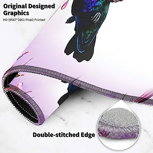 Hummingbird Extended Large Mouse Pad with Coaster - 35.4 x 15.7 Full Desk Mousepad - Stitched Edges - Ultimate Gaming Desk Mat - color: Hummingbird, size: 35.4L x 15.7W inches