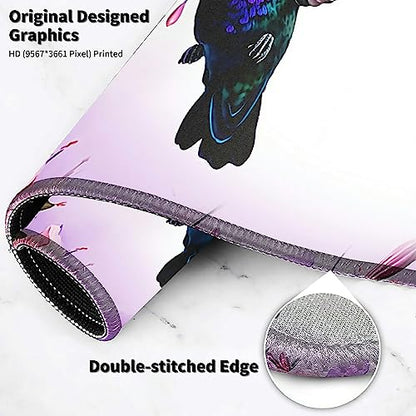 Hummingbird Extended Large Mouse Pad with Coaster - 35.4 x 15.7 Full Desk Mousepad - Stitched Edges - Ultimate Gaming Desk Mat - color: Hummingbird, size: 35.4L x 15.7W inches