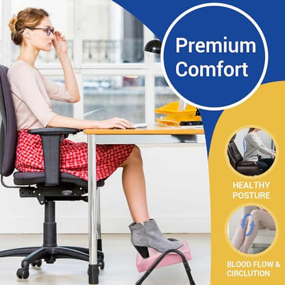 FUSLITE Foot Rest for Under Desk at Work, Ergonomic Foot Rest for Office Use, Adjustable Heights, Relieving Pain in Lower Back, Hip, Knee (Leather Pink) - color: Leather Pink