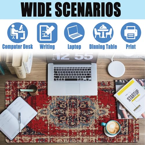 Desk Mat,Boho Carpet Style Large Gaming Mouse Pad for Desk XXL,Bohemian Rug Desk Pad,Extended Big Computer Keyboard Mouse Pad with Non-Slip Base and Stitched Edges 35.4"x15.7" - color: Boho Carpet Style-2, size: XXL-35.4"x15.7"