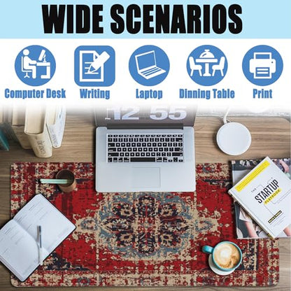 Desk Mat,Boho Carpet Style Large Gaming Mouse Pad for Desk XXL,Bohemian Rug Desk Pad,Extended Big Computer Keyboard Mouse Pad with Non-Slip Base and Stitched Edges 35.4"x15.7" - color: Boho Carpet Style-2, size: XXL-35.4"x15.7"