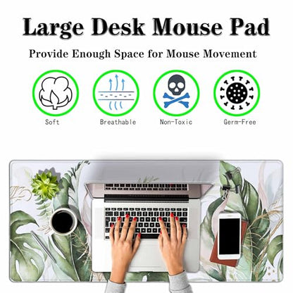 Tropical Leaf Palm Mouse Pad Botanicals Monstera Summer Keyboard Mat Large Gaming Mousepad for Desk,Office,Bed 35.4"X15.7" - color: Tropical Leaf Palm