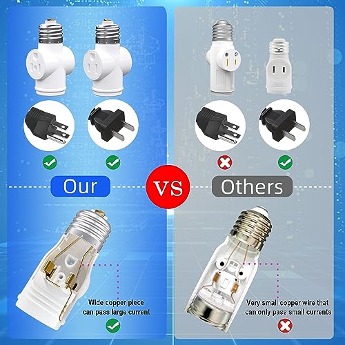 2 Pack, Light Socket to Plug Adapter, Convert E26 Light Socket to 3-Prong Outlet Adapter and Light Bulb Socket (White) - style: White