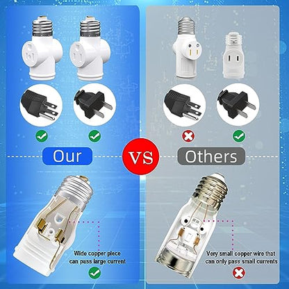 2 Pack, Light Socket to Plug Adapter, Convert E26 Light Socket to 3-Prong Outlet Adapter and Light Bulb Socket (White) - style: White