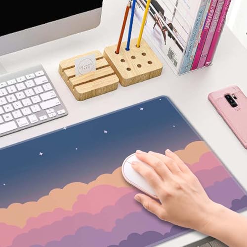 Gaming Mouse Pad Large,Cute Clouds Purple Mouse Pad Gaming Mouse Mat Desk Pad,31.5 x 11.8 Desk Mat Mouse Pads for Desk,Extended Keyboard Mousepad with Non-Slip Base and Stitched Edge - color: Cute Clouds Purple