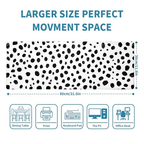 Polka Dot White Large Mouse Pad Desk Pad,Extended Mouse Pad Cute Mouse Pads for Desk Accessories,31.5 x 11.8In Long Computer Keyboard Mousepad Mouse Mat with 3mm Non-Slip Base and Stitched Edge - color: Polka Dot White