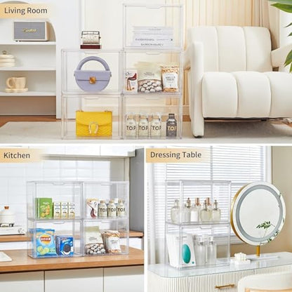 ZLLZUU Acrylic Display Case Large Clear Boxes 3 Pack Stackable Storage Bins | Stackable, Easy to Assemble, for Makeup Collections Large Action Figures, Dustproof, Easy Clean, Clear Acrylic, Magnetic Door - size: 5-pack