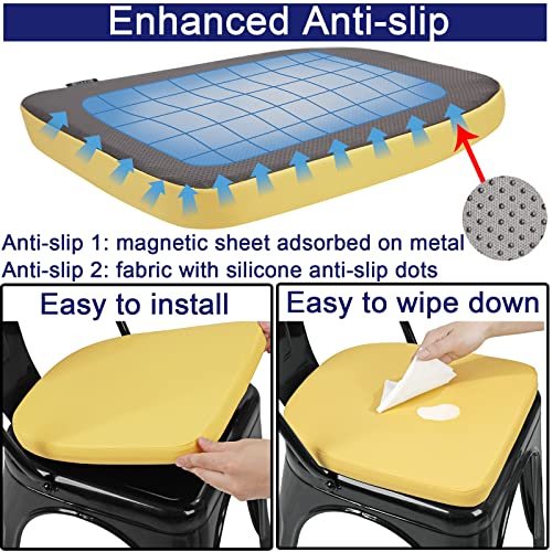 BUYUE 14" Metal Chair Cushion with Magnetic 1 Piece, Luxury PU Leather Waterproof Anti-Slip Seat Pad for Kitchen Cafe Dining Bistro Stackable Chairs (U-Shape, Yellow, 1) - color: Yellow, style: U-shape-1 Pcs